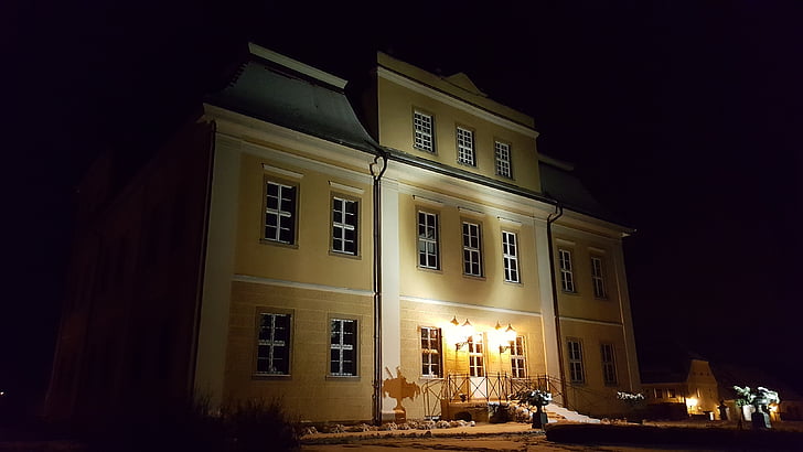o Palácio, Łomnica, arquitetura, Monumento, edifício, monumentos, à noite