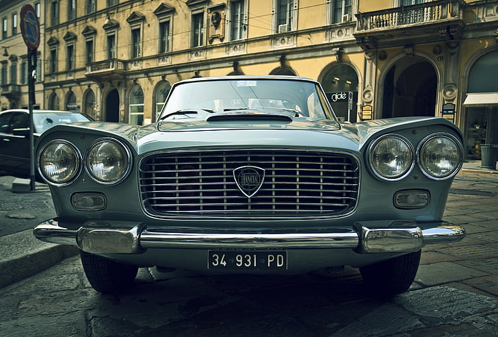 fotografia, gris, clàssic, Lancia, cotxe, cotxes, anyada