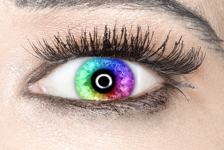 silmä, Iris, sateenkaaren värit, Kaunis, Lähikuva, kulmakarvat, silmäripset