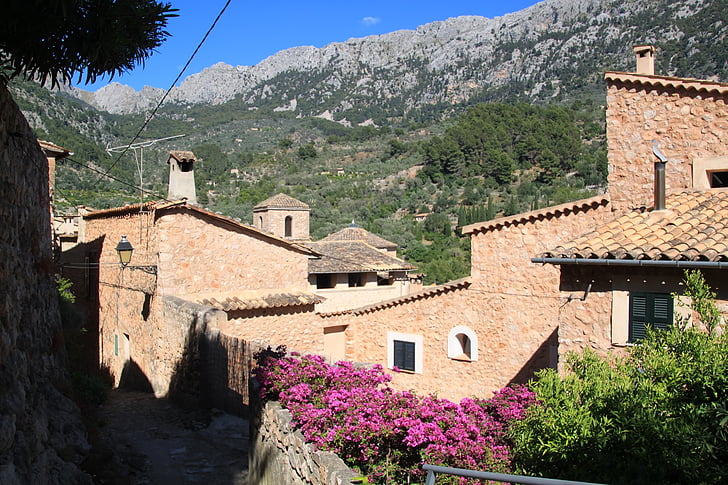 Mallorca, falu, Dél, falura., építészet, mediterrán, hegyek