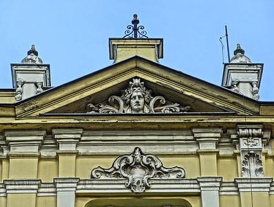 welniany rynek, Bydgoszcz, tympanon, lättnad, skulptur, arkitektur, historiska