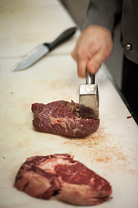 steiks, pieskarieties, gaļa, sita gaļas, pavārs, virtuves, gaļas āmuru