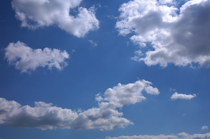 hemel, wolken, zomerdag, blauw, wit, wolken formulier, boven de wolken