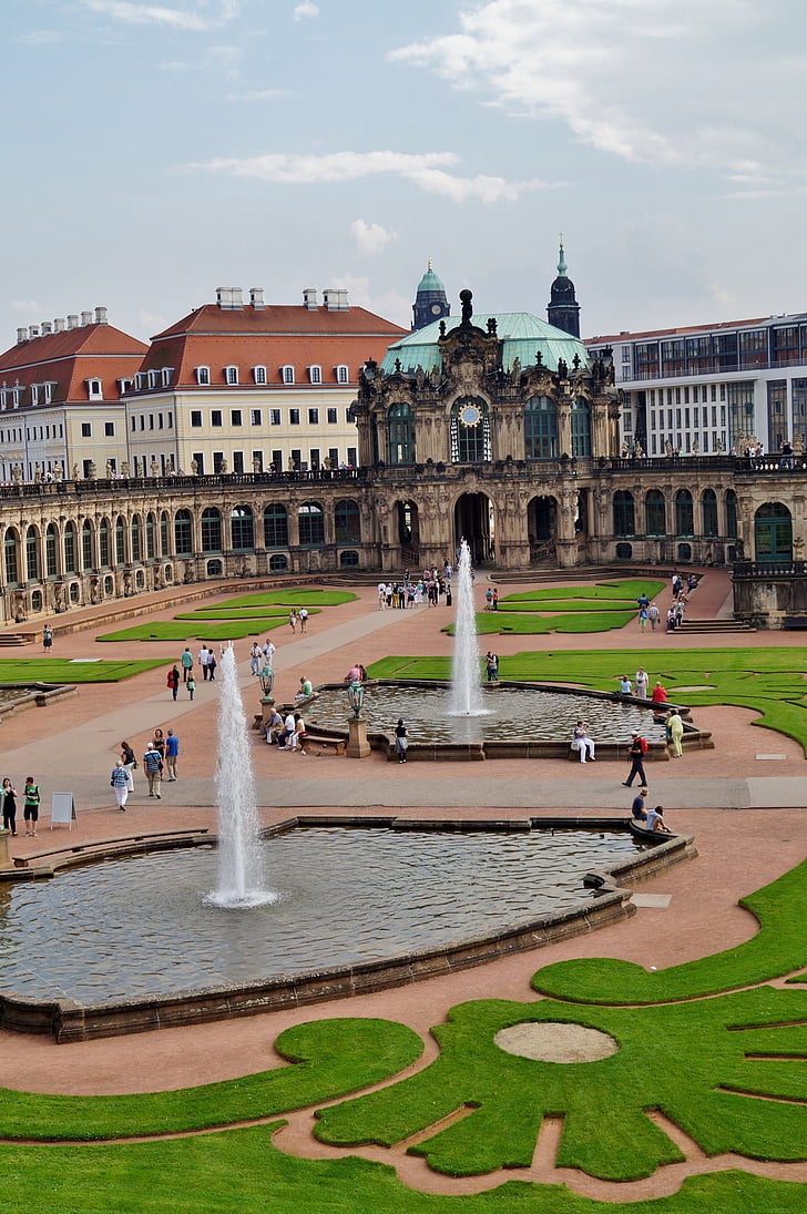 Дрезден, Цвингер, парк, фонтан, история, стара сграда, архитектура