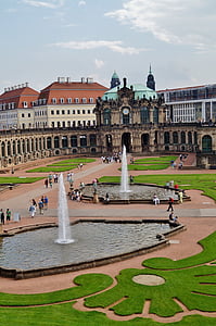 Dresden, zwinger, parks, strūklaka, vēsture, vecā ēka, arhitektūra