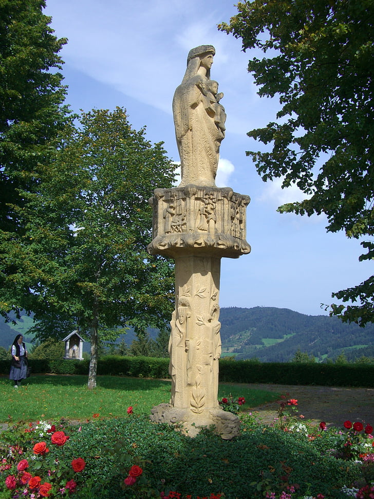 marian column, sand stone, lindenberg, black forest, cemetery