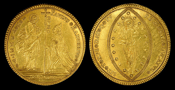 guld mønt, italienske stater, Republikken Venedig, 50 paillet, Zecchini ved siden, 76 millimeter, 192
