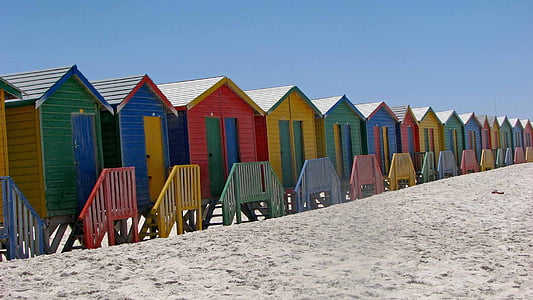 stranden, Sydafrika, Cabanas, färgglada
