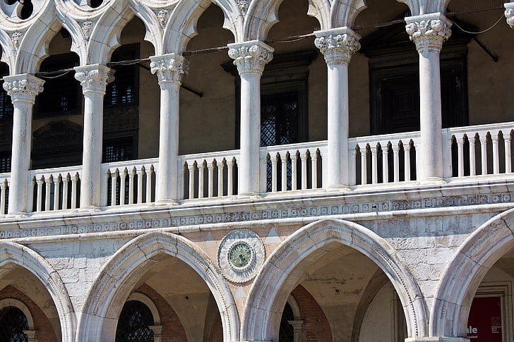 doge's palace, venice, italy, architecture, monument, arcades, old buildings