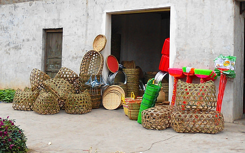 Haikou, China, edificio, estructura, cestas de, hecho a mano, apilados