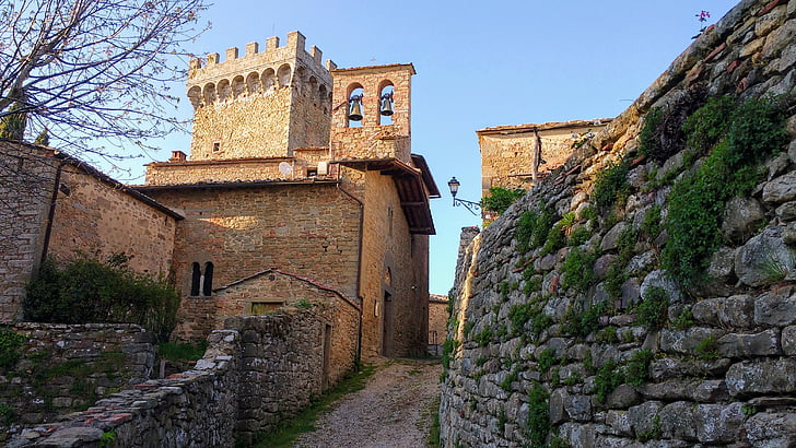 middelalderen, Borgo, Torre, middelalderen, Toscana, Italia, gamle