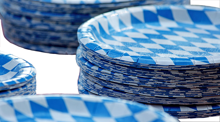 papirnati tanjur, Bavaria, Bavarski, stog, složeni, plava, bijeli