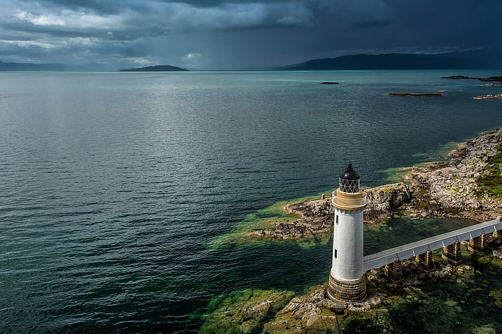 lighthouse, scotland, landscape, water, united kingdom, europe, blue
