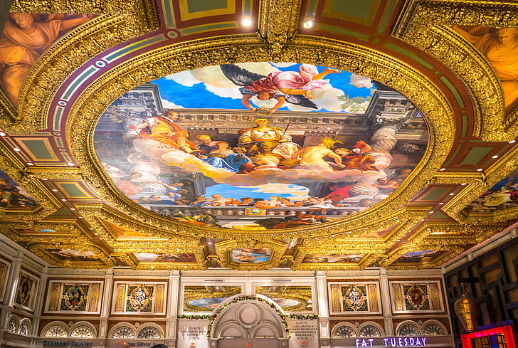 ceiling painting, ceiling, painting, las vegas, architecture, hotel, building