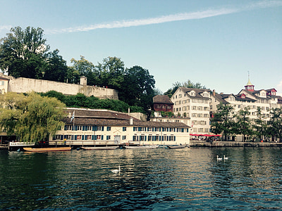 Zurich, limmath, upes, LINDENHOF, baznīca, debesis, Šveice