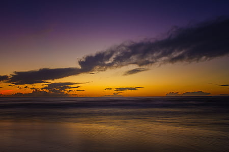 海, 日の出, ビーチ, 朝, 紫, 雲, 旅行