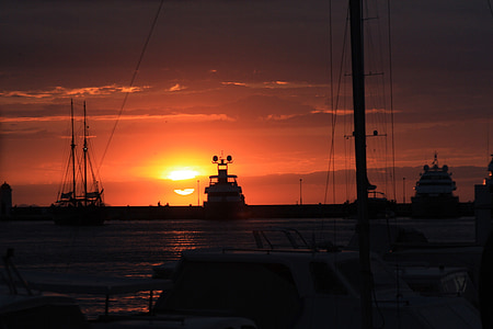 Zadar, posta de sol, vaixell, pal, Pals de vaixell, cel, Port