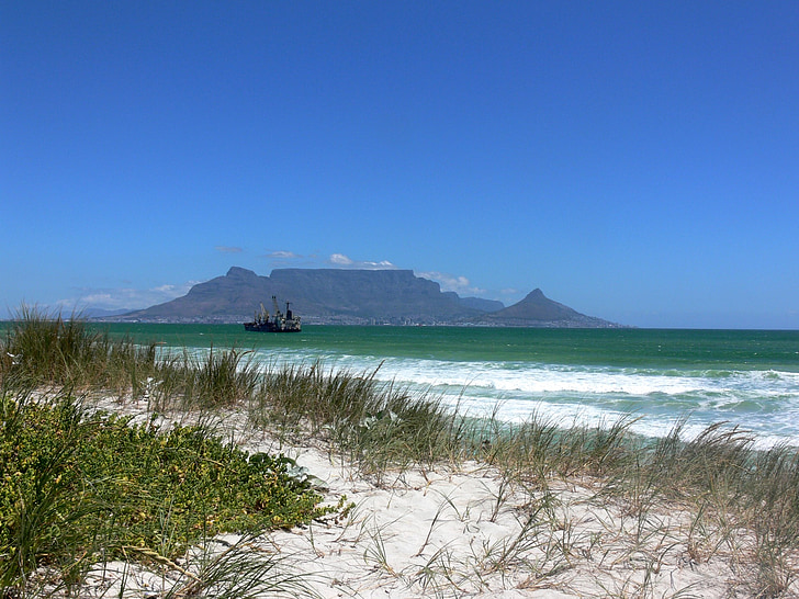 tabel mountain, Cape town, sand, klitterne, Blouberg, Beach, bølger