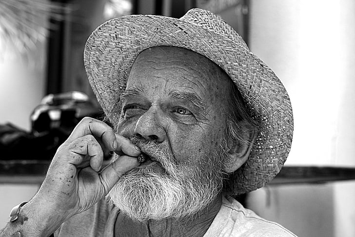 muž, portrét, starý muž, cigara, fúzy, ľudia, klobúk