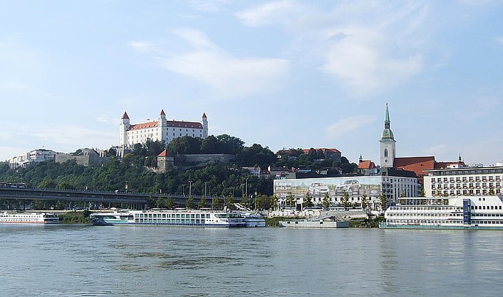 Bratislava, Dunaj, hrad, pohled, řeka, staré, Slovensko