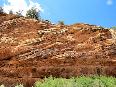 geologie, červený pískovec, neobvyklými skalními vrstev, modrá obloha, Příroda, poušť, krajina