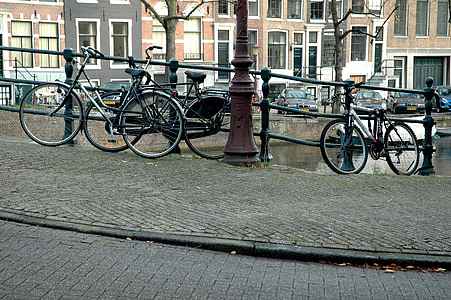 kerékpárok, kerékpár, csatornák, Amszterdam, Hollandia