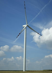 blue sky, clouds, windmill, windmill farm, generator, turbine, power
