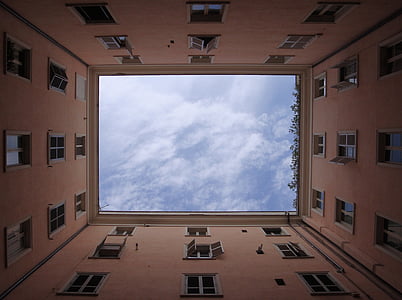 arquitectura, edifici, baix angle de tir, Perspectiva, cel, Windows, finestra