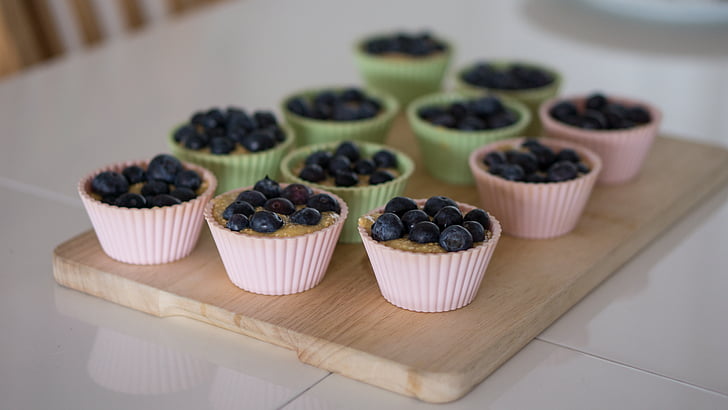 Blueberry muffins, cupcakes, dessert, mat, Muffin, muffins, godteri