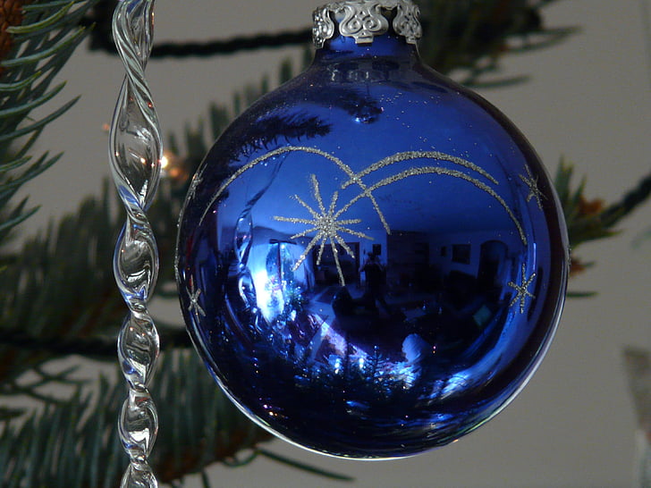 стъклена топка, топка, коледни орнаменти, Коледа дрънкулка, weihnachtsbaumschmuck, синьо, Коледа