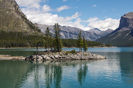 Jezioro minnewanka, Banff, Alberta, Wyspa, Jezioro, krajowe, Kanada