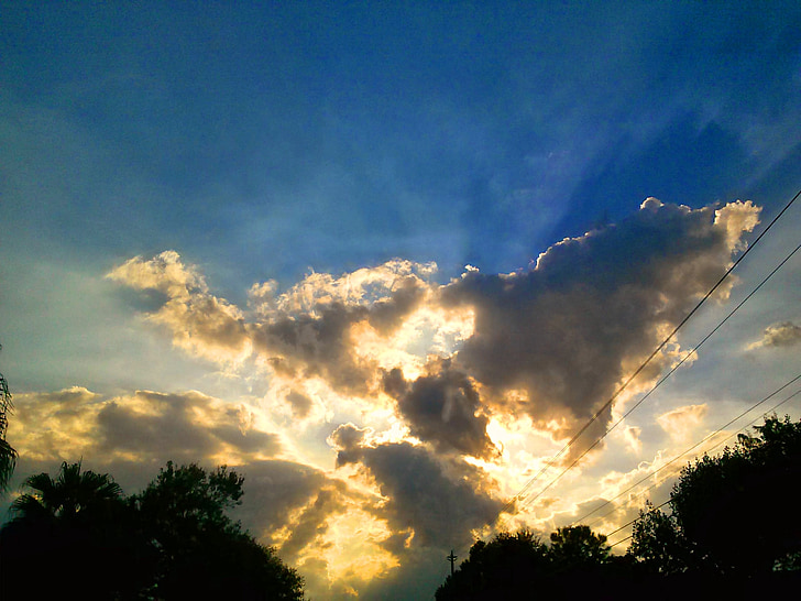 zachód słońca, niebo, Florida, chmury
