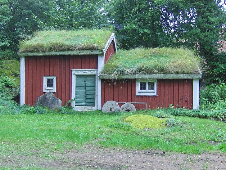 Швеция, къща, Домашно огнище, сграда, сламен покрив, трева, слама