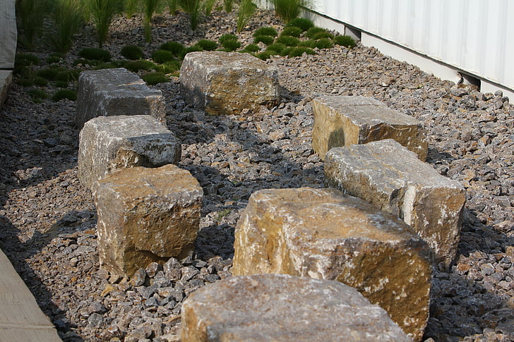 stones, stone blocks, rock, rock bank, stone bench