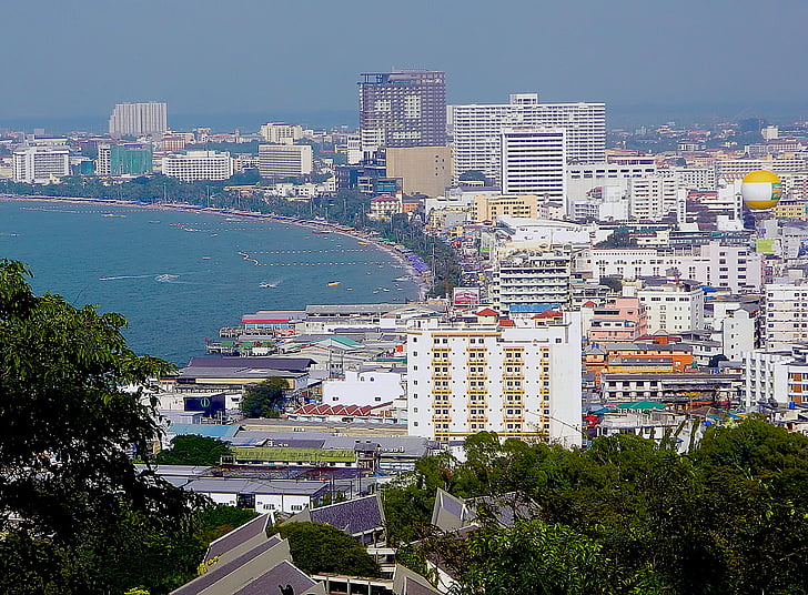 city, shoreline, beach, sea, seaside, buildings, thailand
