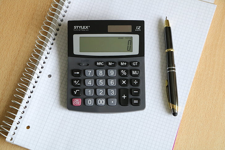 calculator, pen, block, business, white, stationery, office