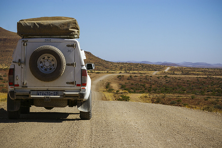 aventure, Namibie, Jeep, route de gravier