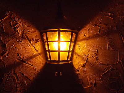 velho, luz, rústico-França, medieval, fachada, à noite, sombra