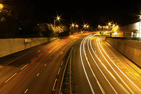 carretera, luces, noche, movimiento, larga exposición, Por la noche, calle
