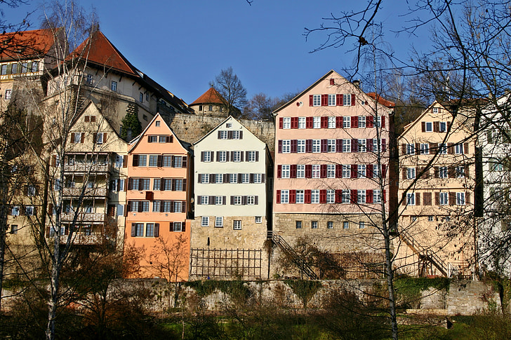 Tübingen, Neckar, huizen, oude stad, oude, historisch, het platform