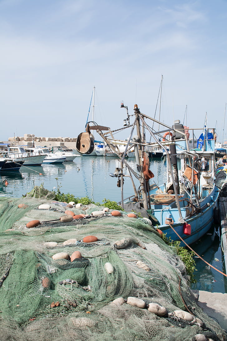 port, boot, fischer, networks, boats in the harbor, coast, fishing boats