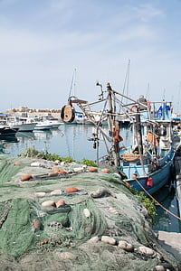 port, botte, Fischer, réseaux, bateaux dans le port, Côte, bateaux de pêche