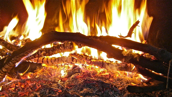 vatra, plamen, žar, krijes, logorska vatra, Ogrevno drvo spaljeno, snimanje