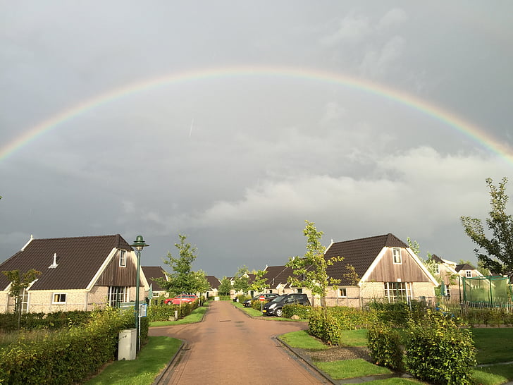 regnbue, natur, luft, Bungalow, orvelte marke, Drenthe, hus