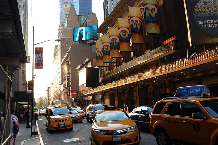 taksówką, Times square, new york city, Miasto, Teatr, centrum miasta, Ameryka