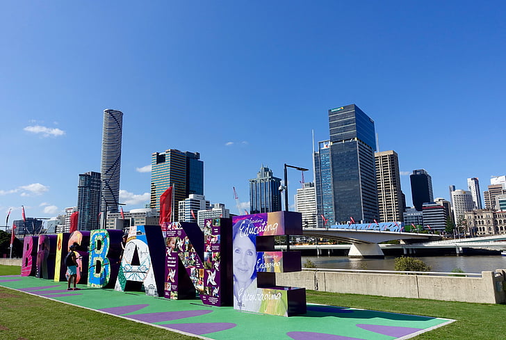 Brisbane, signo de, paisaje urbano, Queensland, Centro, Turismo, Australia