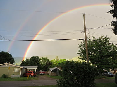 rainbow, nature, porch, house, urban