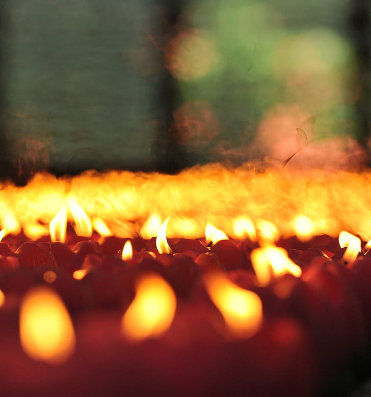 пламък, свещи пламък, осветени, будисти, палят свещи, огън, опушен
