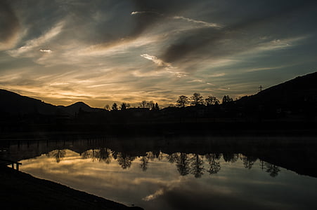 water reflection, lake, sunrise, mirroring, nature, mood, water