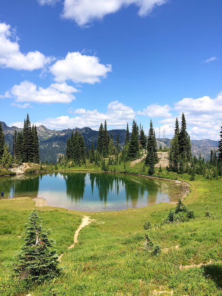 Rainier, ezers, kalns, parks, ceļojumi, Washington, Scenic